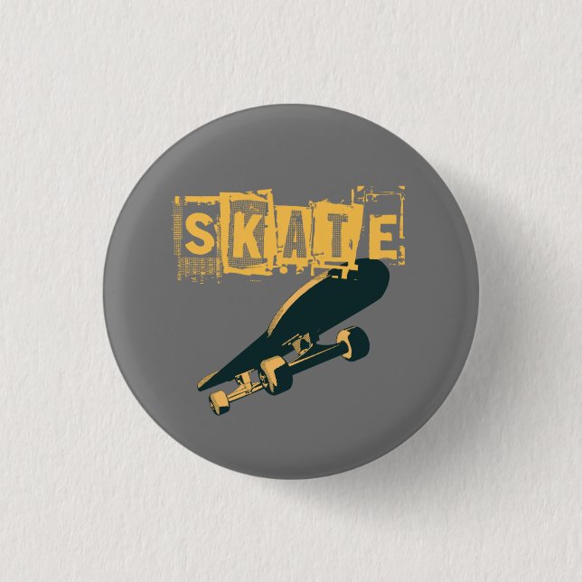 Skateboard with Skate Text  Button (Front)