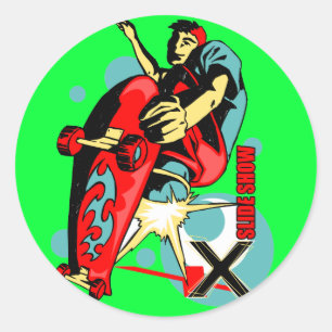 Skateboard X slide show Classic Round Sticker