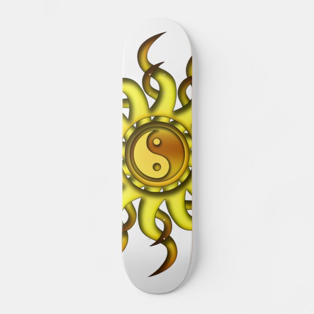 Skateboard, Yin Yang Sun, Yellow Gold Skateboard Deck (Front)