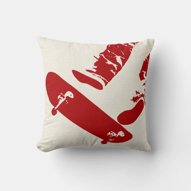 SkateBoarder 2 sided Red/White Throw Pillow (Front)