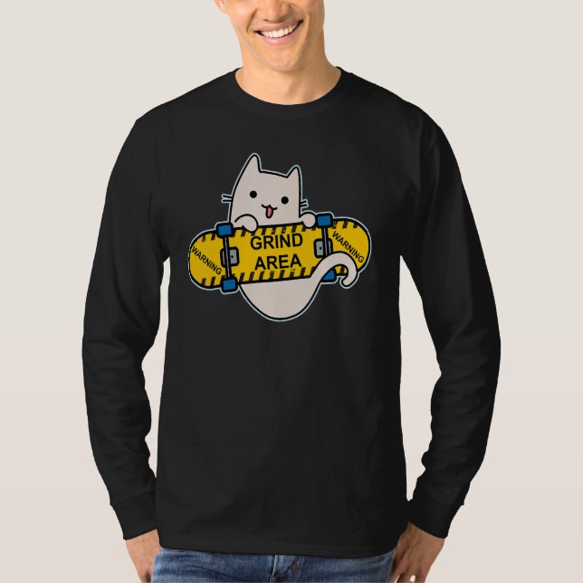 Skateboarder Cat Skateboarding on Skateboard Grind T-Shirt (Front)