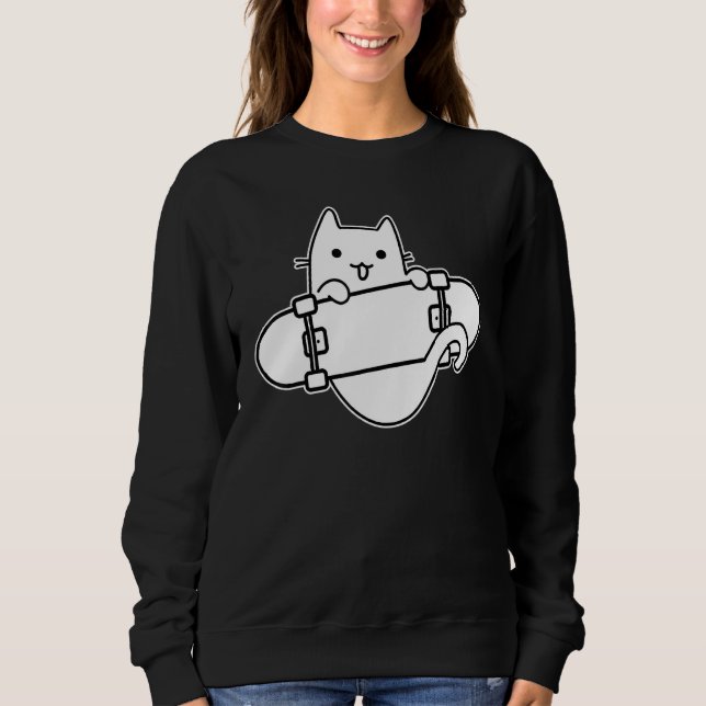 Skateboarder Cat Skateboarding on Skateboard Outli Sweatshirt (Front)