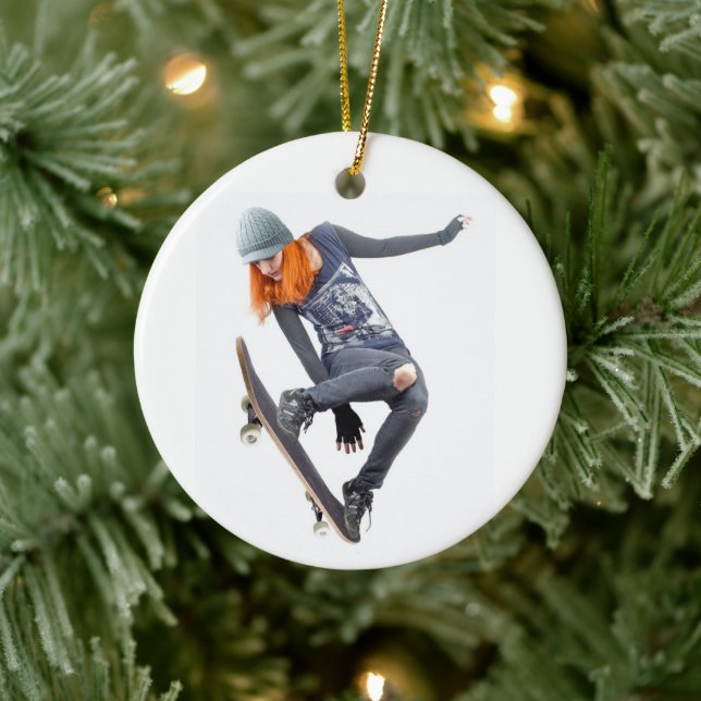 Skateboarder Ceramic Ornament (Tree)