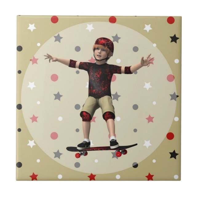 Skateboarder Ceramic Tile (Front)
