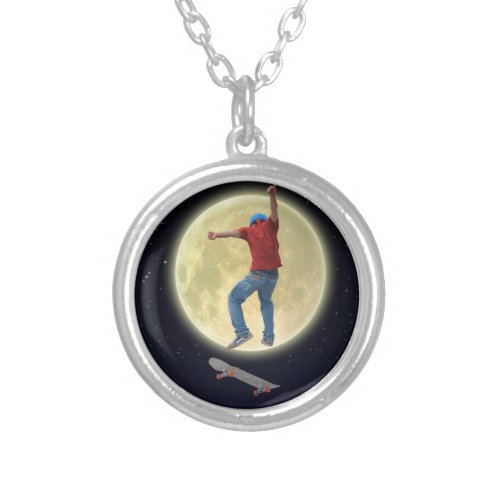 Skateboarder Get Some Air Action Street Kulcha Art Silver Plated Necklace
