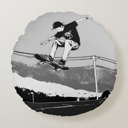 Skateboarder Getting Air _ Skateboarder Design Round Pillow