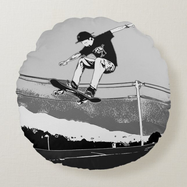 Skateboarder Getting Air - Skateboarder Design Round Pillow (Front)