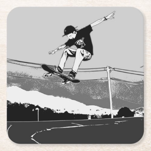 Skateboarder Getting Air _ Skateboarder Design Square Paper Coaster