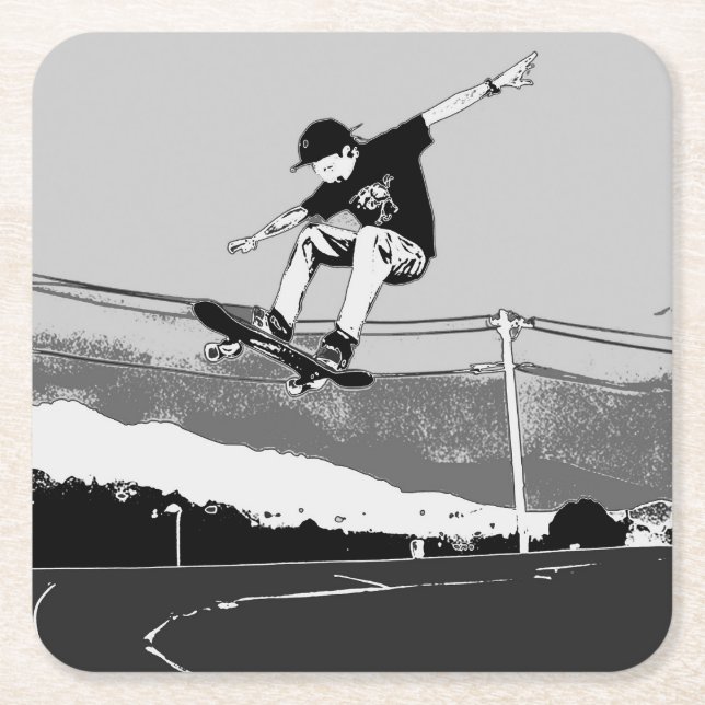 Skateboarder Getting Air - Skateboarder Design Square Paper Coaster (Front)