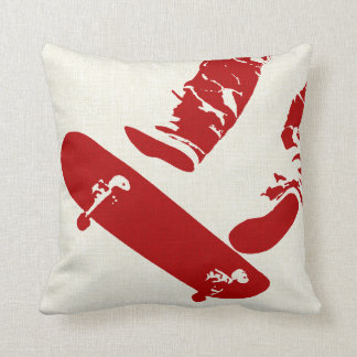 SkateBoarder Image Reverse Red/White Throw Pillow