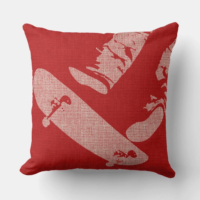 SkateBoarder Image Reverse Red/White Throw Pillow (Front)