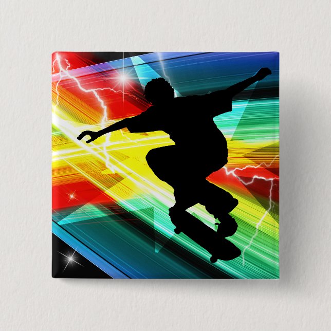 Skateboarder in Criss Cross Lightning Button (Front)