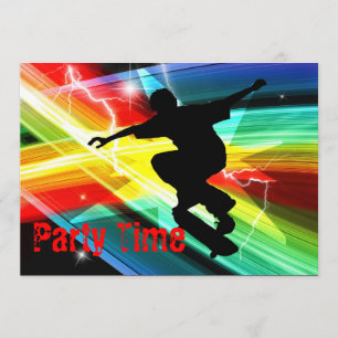 Skateboarder in Criss Cross Lightning Party Invitation
