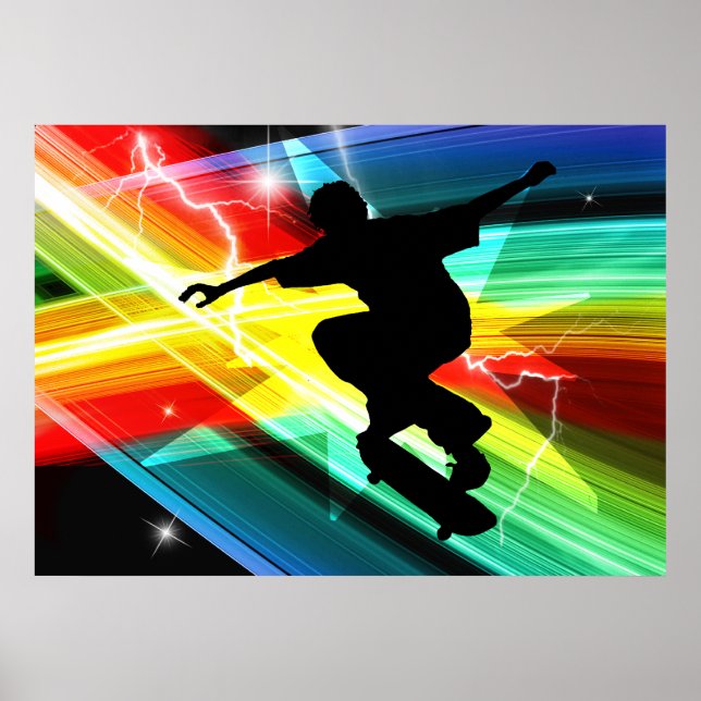 Skateboarder in Criss Cross Lightning Poster (Front)