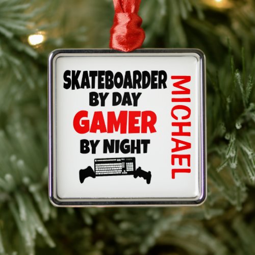 Skateboarder Loves Playing Video Games Metal Ornament