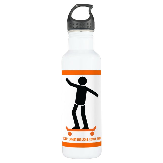 Skateboarder on his skateboard custom stainless steel water bottle (Front)