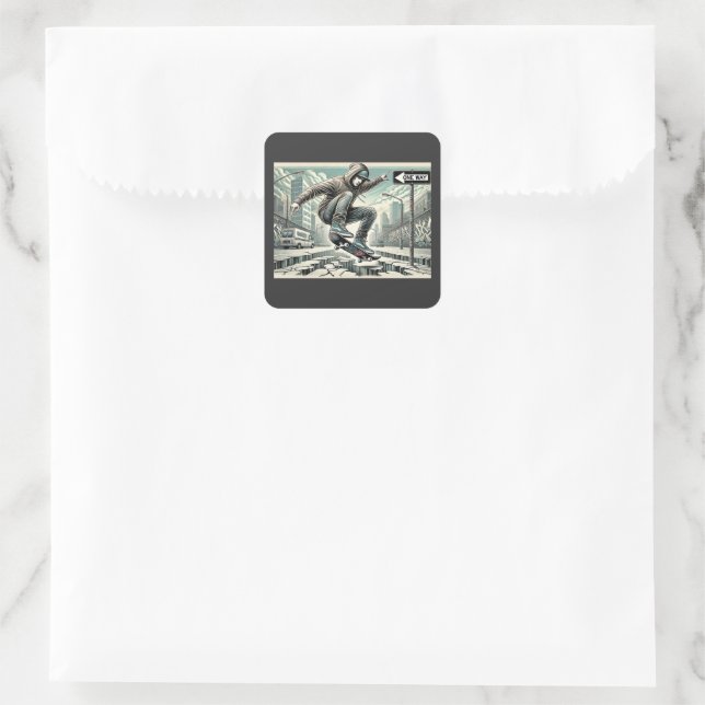 Skateboarder Pavement Urban Street Art Square Sticker (Bag)