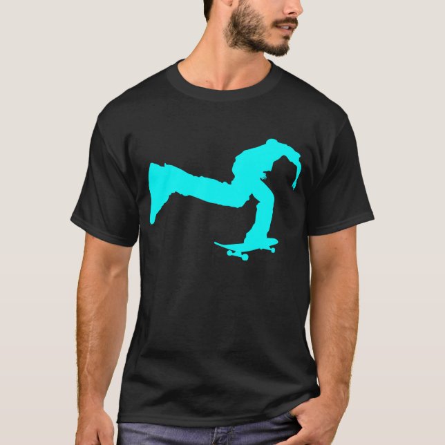 skateboarder pushing cyan dark t-shirt (Front)