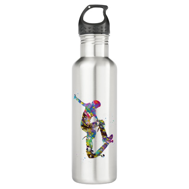 Skateboarder, Skateboard Stainless Steel Water Bottle (Front)