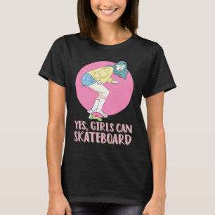 Skateboarder Skater Girl 80s Pastel Yes Girls Can  T-Shirt
