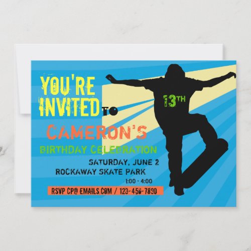 Skateboarder Teen Birthday Invitation