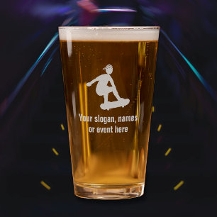 Skateboarder tricks motif, your event text or name pint glass