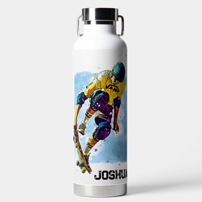 Skateboarder with Name Water Bottle (Front)
