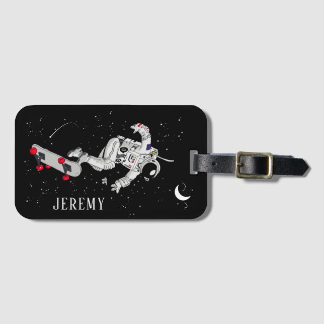 Skateboarding Astronaut Luggage Tag (Front Horizontal)