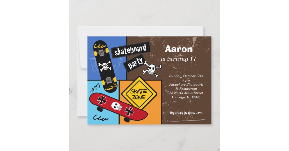 Skateboarding Birthday Dark Brown Invitation Zazzle