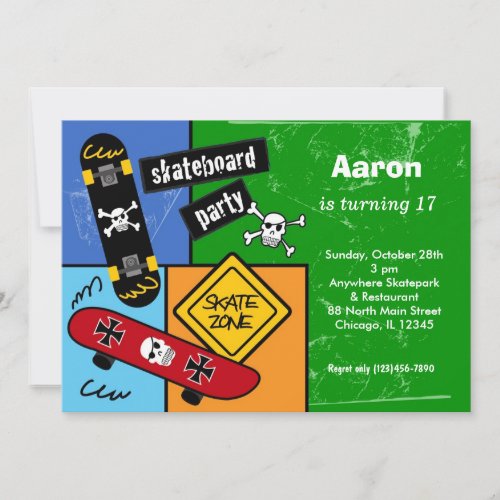 Skateboarding Birthday (Green) Announcements