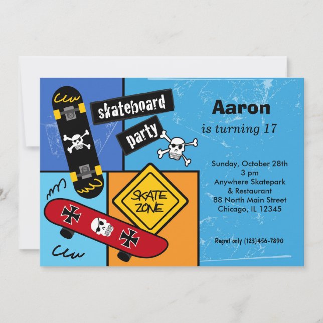 Skateboarding Birthday (Light Blue) Invitation (Front)