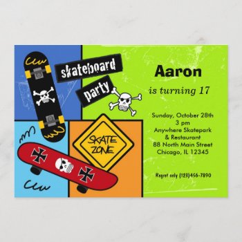 Skateboarding Birthday (lime) Invitation by graphicdesign at Zazzle