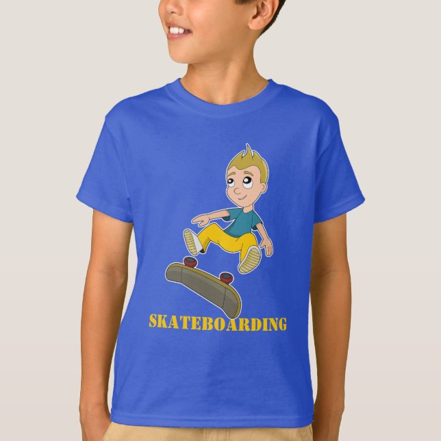 Skateboarding boy cartoon T-shirt (Front)