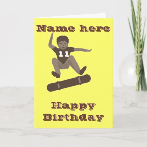 Skateboarding Boy Heel Flipping Birthday card