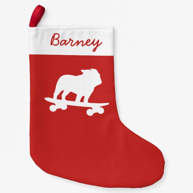 Skateboarding Bulldog Silhouette Cool Skater Dog Small Christmas Stocking (Front)
