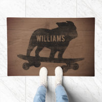 Skateboarding Bulldog Silhouette Rustic Style