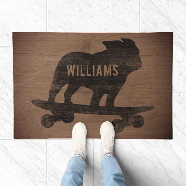 Skateboarding Bulldog Silhouette Rustic Style Doormat (Indoor)