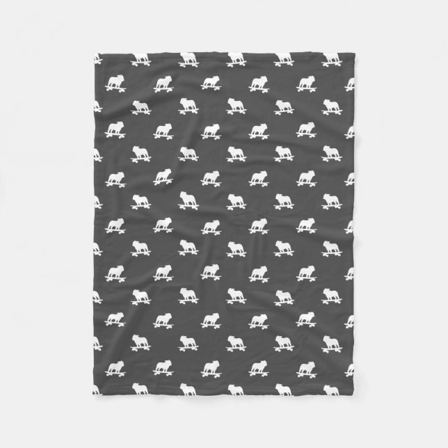 Skateboarding Bulldog Silhouettes Cool Skater Dog Fleece Blanket (Front)