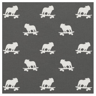 Skateboarding Bulldog Silhouettes Pattern Cool Dog Fabric