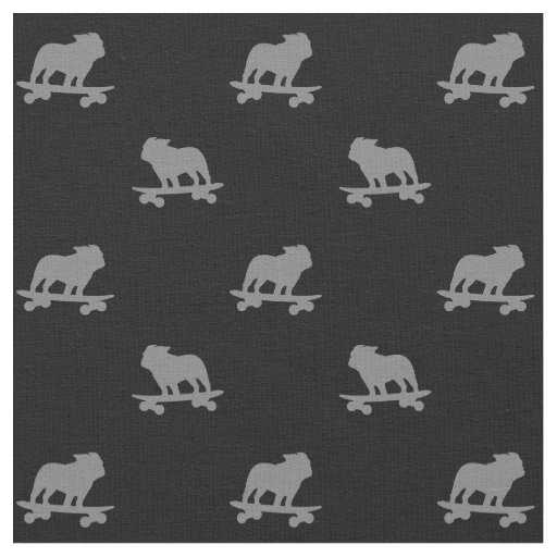 Skateboarding Bulldog Silhouettes Pattern Cool Dog Fabric