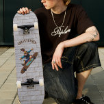 Skateboarding Bunny Rabbit Brick Wall Name Skateboard<br><div class="desc">Urban hip hop skateboarding bunny rabbit skateboard for boys / kids.  Customizable name text on spot light dark grey brick wall background.</div>