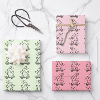 Skateboarding Bunny Wrapping Paper Sheets