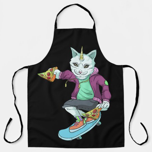 Skateboarding Cat Eating Pizza Skating Apron