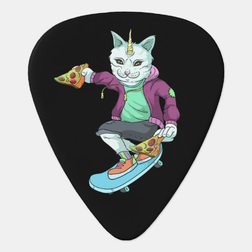 Skateboarding Cat Eating Pizza Skating Guitar Pick