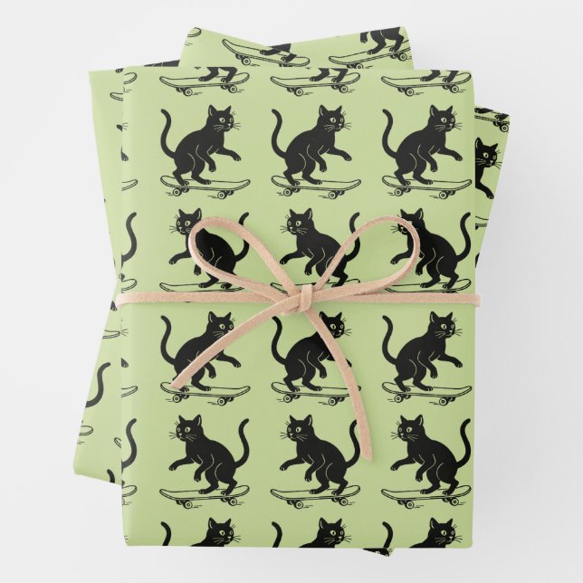 Skateboarding Cat  Wrapping Paper Sheets (In situ)