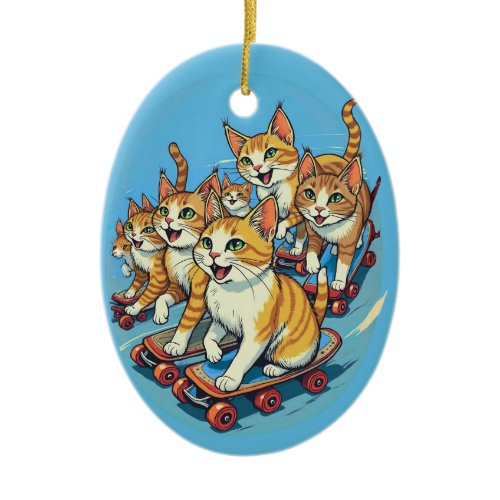 Skateboarding Cats on the Move Ceramic Ornament