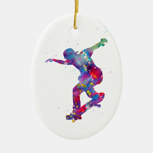 Skateboarding Ceramic Ornament (Front)
