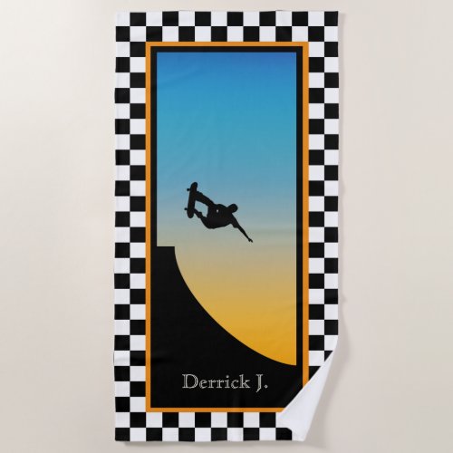 Skateboarding Checkered Beach Towel