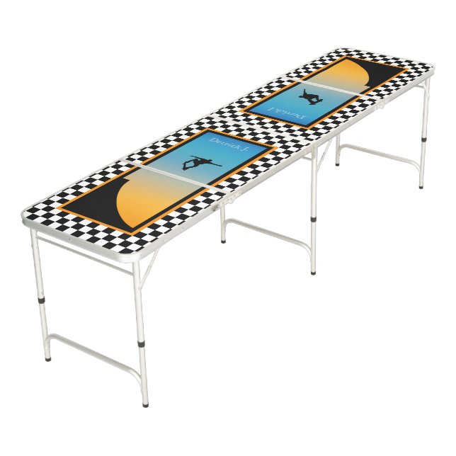 Skateboarding Checkered Beer Pong Table (Angled)
