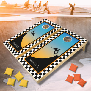 Skateboarding Checkered Cornhole Set